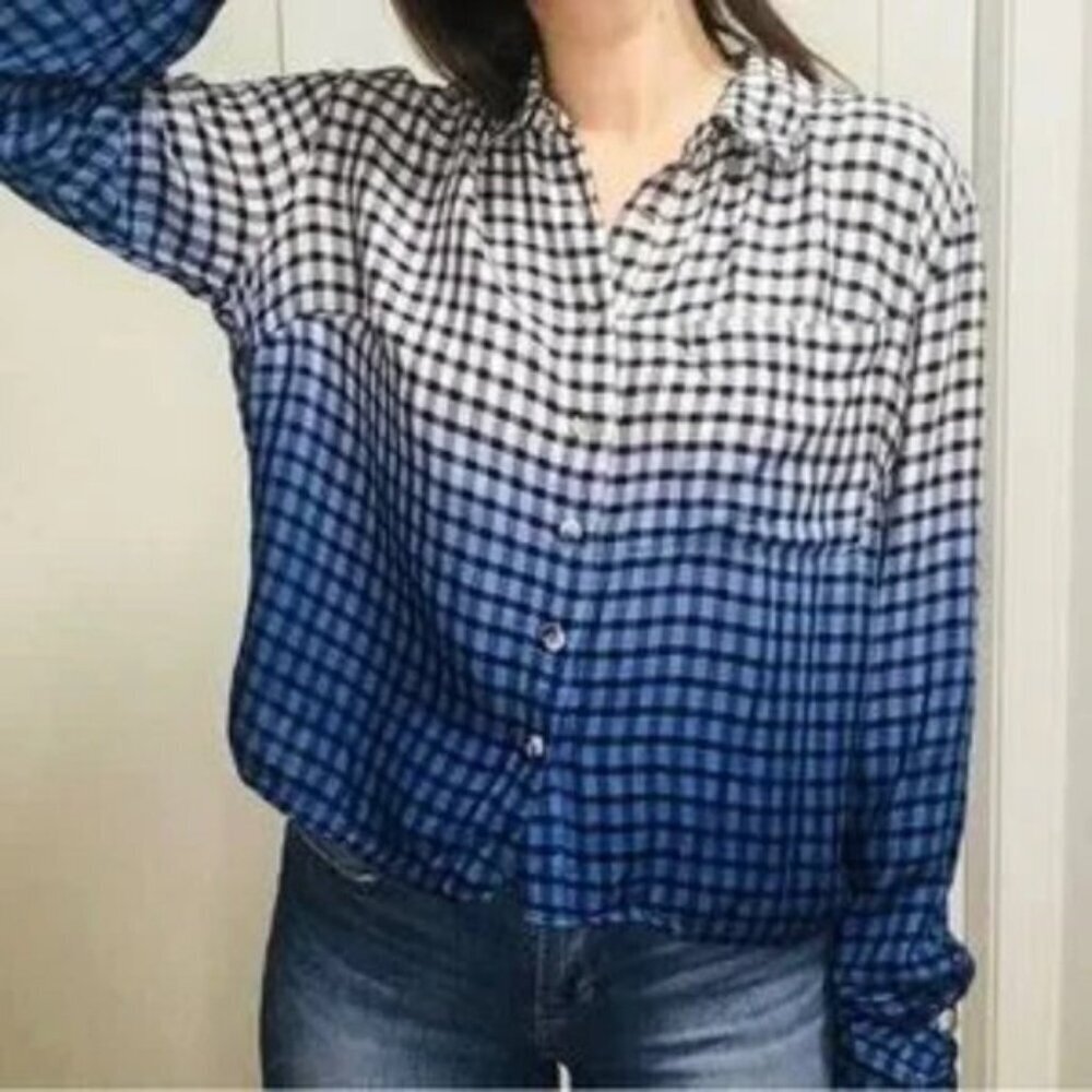 Free People “Lost My Way” Ombré Dip Dye Crop Flannel Plaid Top